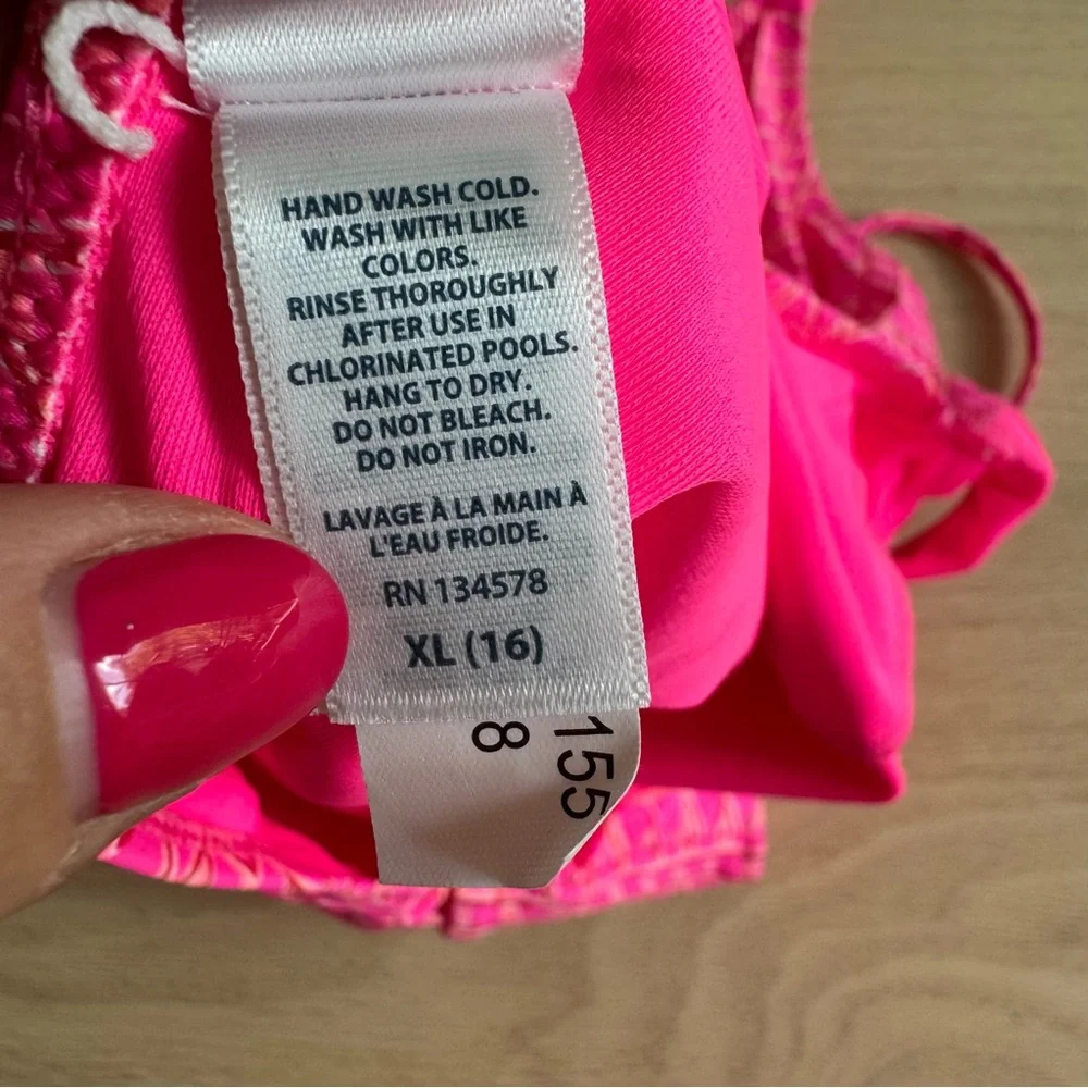 Vineyard‎ Vines Kids Neon Pink Tie Front One-Piece Swimsuit Size XL (16)